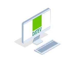 Das Logo von Datev erscheint auf einem Bildschirm
